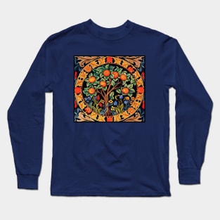 ORANGE TREE WITH GREEN LEAVES ,FRUIT BRANCHES,FLOWERS Art Nouveau Floral in Black Long Sleeve T-Shirt